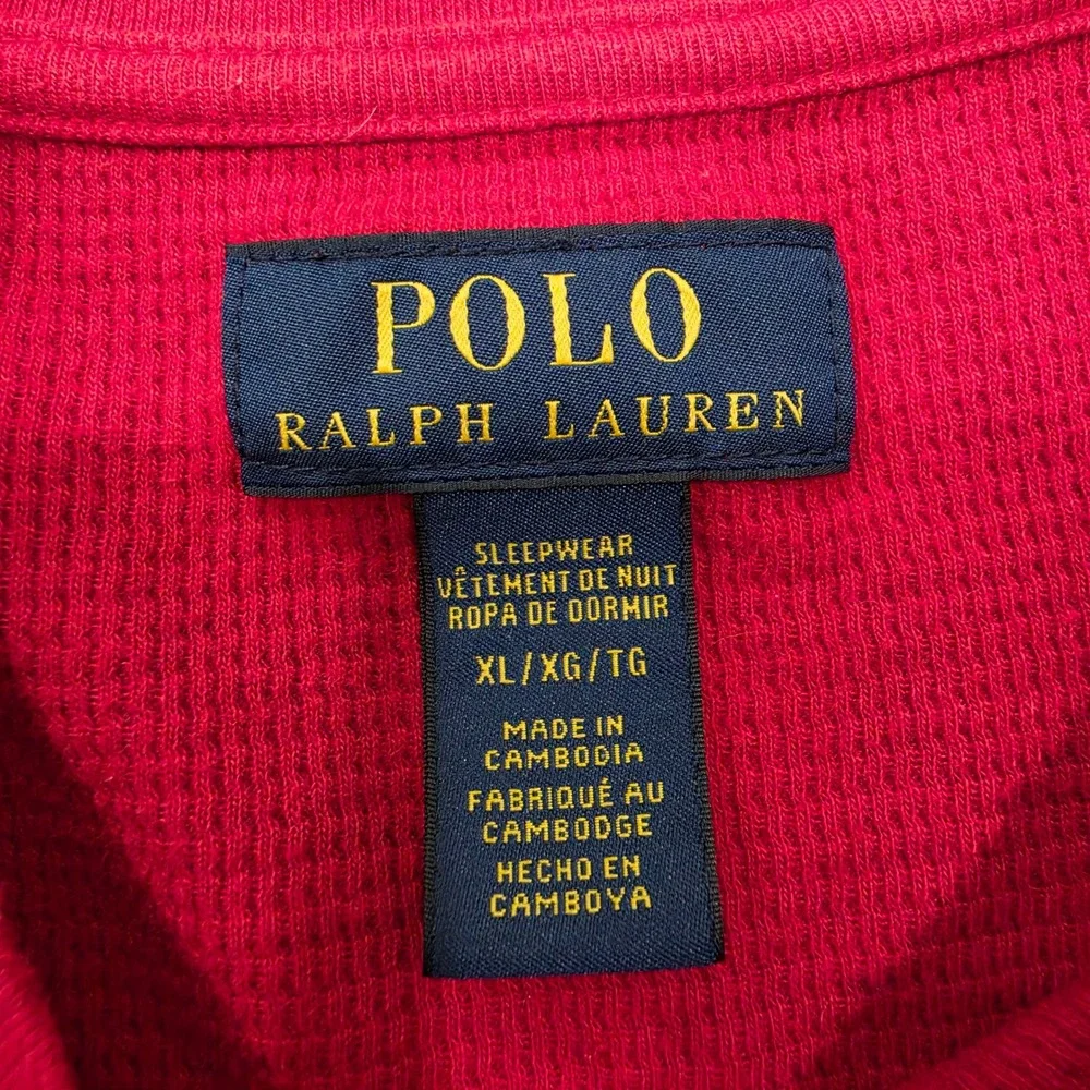 Polo Ralph Lauren Red Waffle Knit Thermal Long Sleeve Polo Bear Rugby Shirt XL